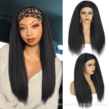 Afro Natural Black Kinky Straight Curly Elastic Yaki Headband wig hair extension Synthetic Headband wigs